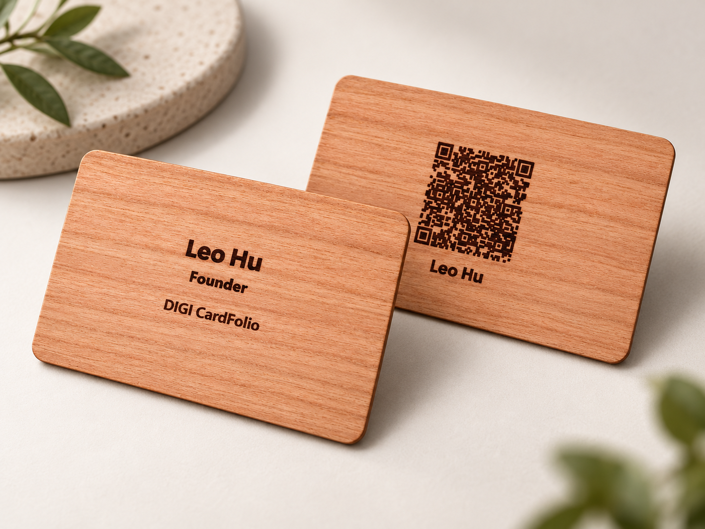 Cherry Wood personalised DIGI CardFolio NFC name card