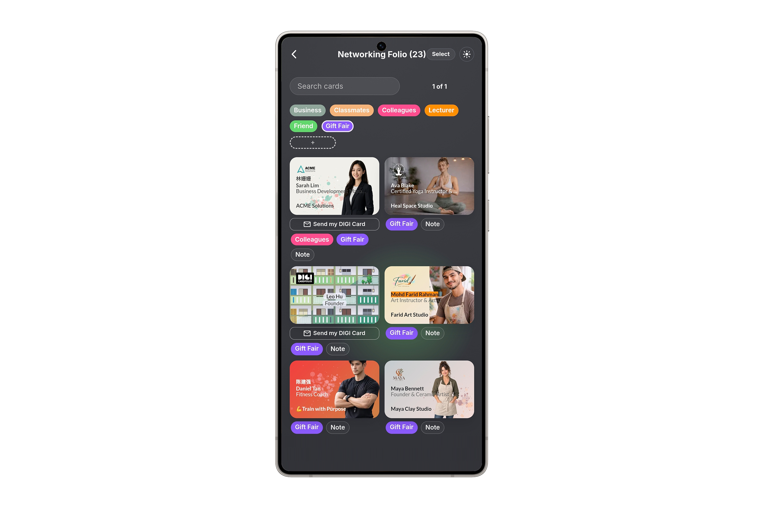 Maya Clay Studio networking folio on a phone