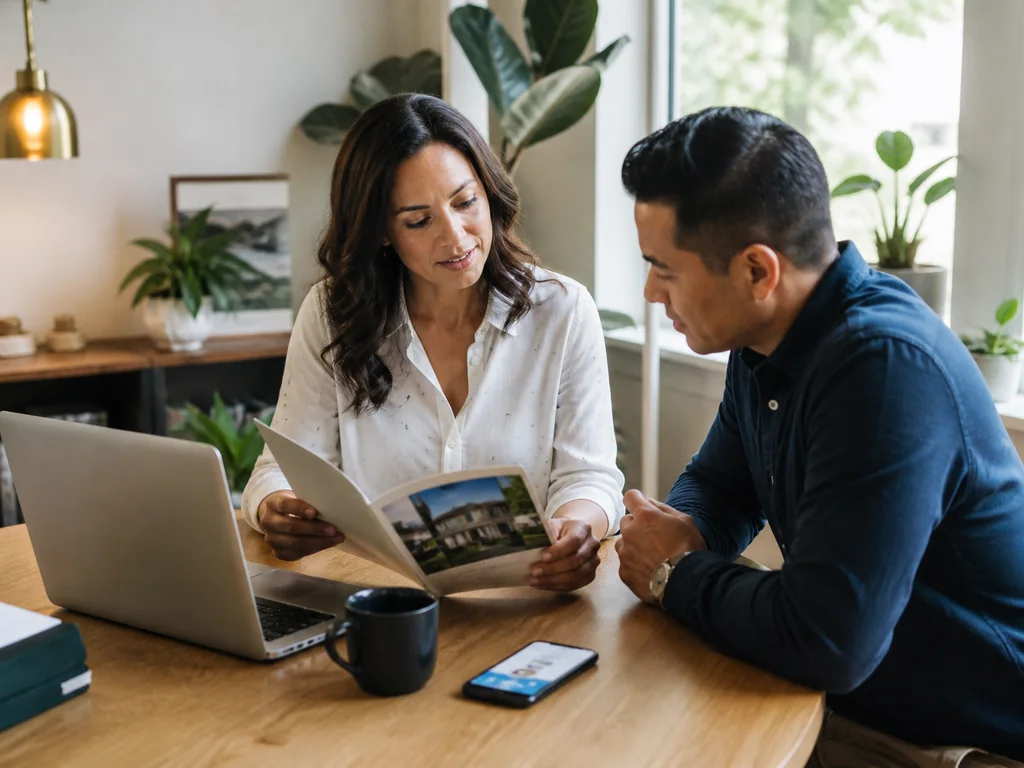 Independent consultant reviewing client information in an approachable workspace
