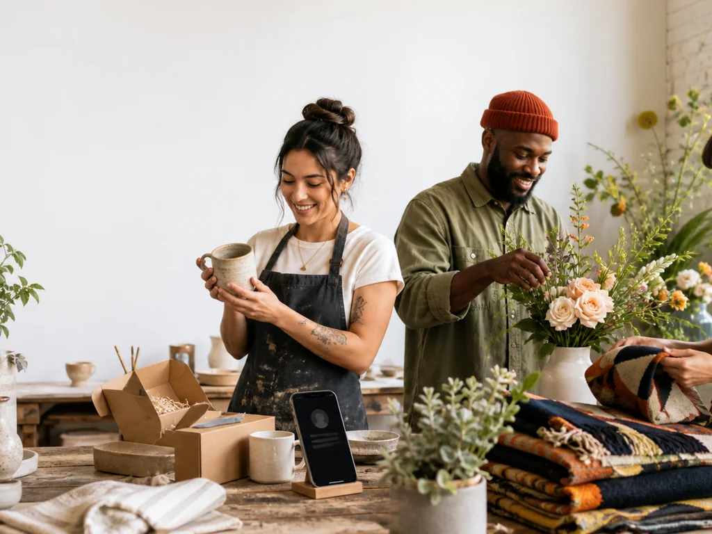 Ceramic artist and handmade-goods makers in a small studio